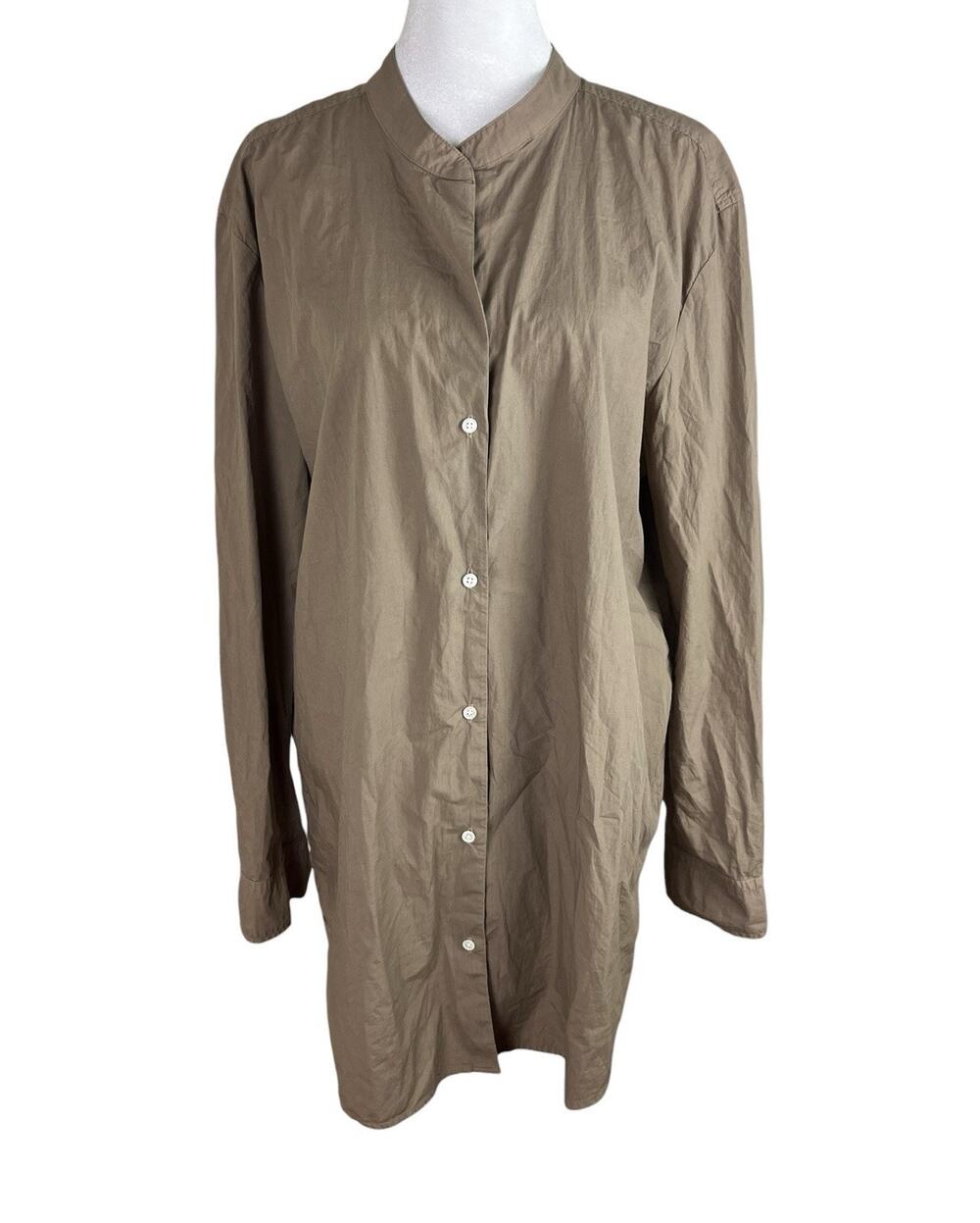 Standard James Perse Brown Button Shirt Mandarin Collar Minimalist Size 4 / XL